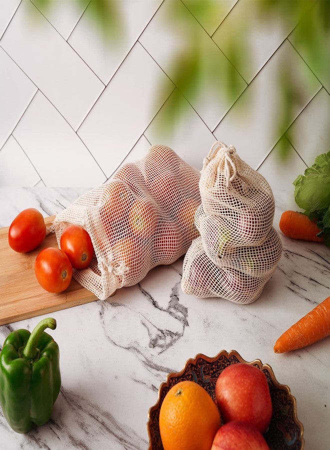 Dcluttr Cotton Mesh Vegetable Bag For Fridge - Set of 6 Eco-Friendly Drawstring Fridge Storage Bags, Vegetable Storage Bags for Refrigerator, Reusable fridge bags for vegetables (S-2pc,M-2pc,L-2pc) - Image 2